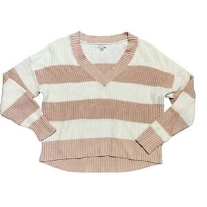 American Eagle Small Knit Sweater Dusty Rose Pink And White